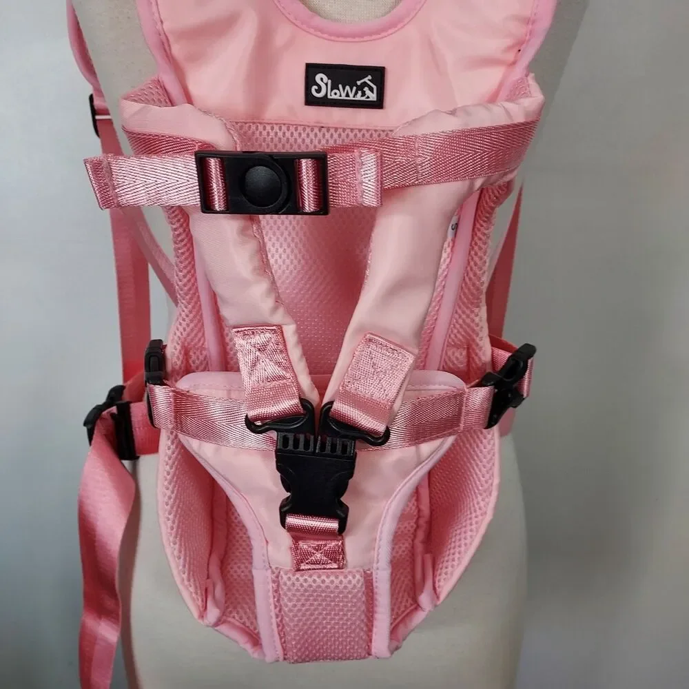 Slow Pet Front Dog Carrier Backpack Adjustable Wrap Around Hands Free Pink Small